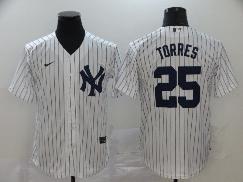 Men New York Yankees #25 Torres White stripes Nike Game MLB Jerseys